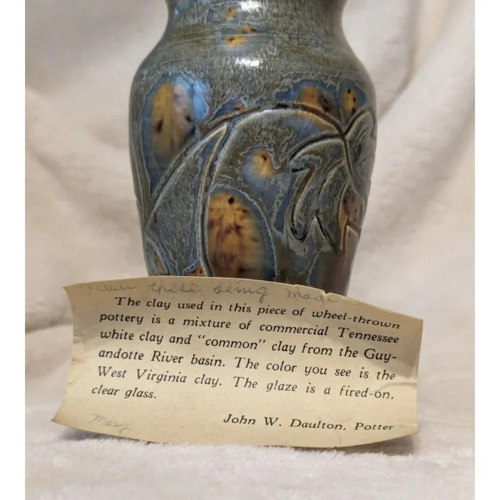 John W. Daulton Handcrafted Pottery Vase Made in W. Virginia U.S.A RARE Vintage